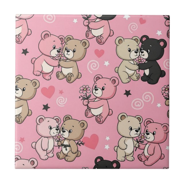 Klassisches Teddybär-Herzen-Muster Fliese (Vorderseite)