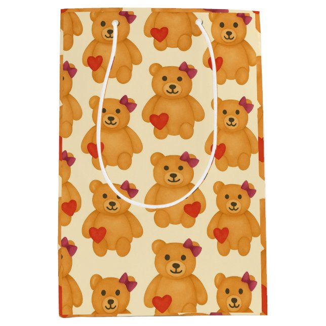 Klassisches Teddybärmuster Mittlere Geschenktüte (Vorderseite)