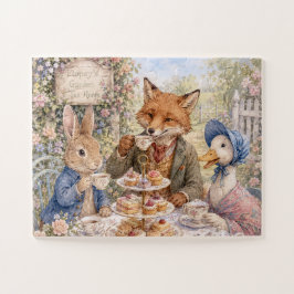 Klassisches Teetrinken mit Märchenfiguren Hase Fuc Puzzle