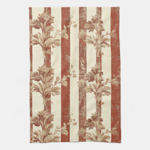 Klassisches Terrakotta-Rot-Toile-Blumenmuster-Crem Geschirrtuch
