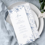 Klassisches Toile Blue Floral Wedding Table Menu Menükarte<br><div class="desc">Dusty Blue,  Vintag Blue,  elegante Speisekarten für Hochzeitsgäste Flachmenü Elegantes kalligraphisches Essen und Getränke Hochzeitsmenüs | Rustikale Hochzeitsmenüs,  rustikale Hochzeitsmenüs,  rustikales Hochzeitsmenü,  Blumenmenü,  Menü für Hochzeitstische</div>