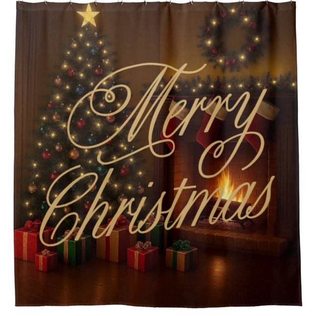 Klassisches, traditionelles Frohe Weihnachten Duschvorhang (Vorderseite)