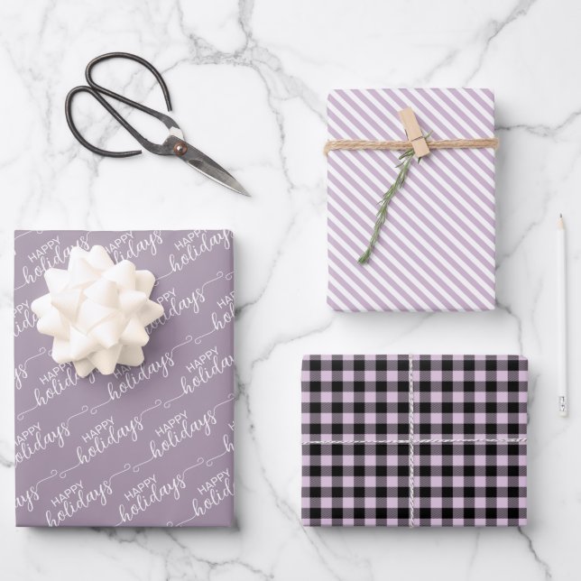 Klassisches traditionelles rosa Violett Kariert Geschenkpapier Set (Vorderseite)