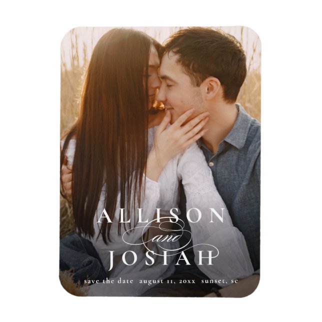 Klassisches Typografie-Foto Hochzeit Sichern Sie d Magnet (Vertikal)