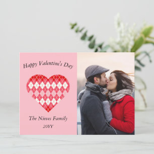 Klassisches Valentinsrot und Pink Argyle (Pink) Feiertagskarte