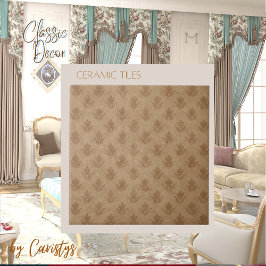 Klassisches Verziertes Emblem Braun Taupe Linen Fliese