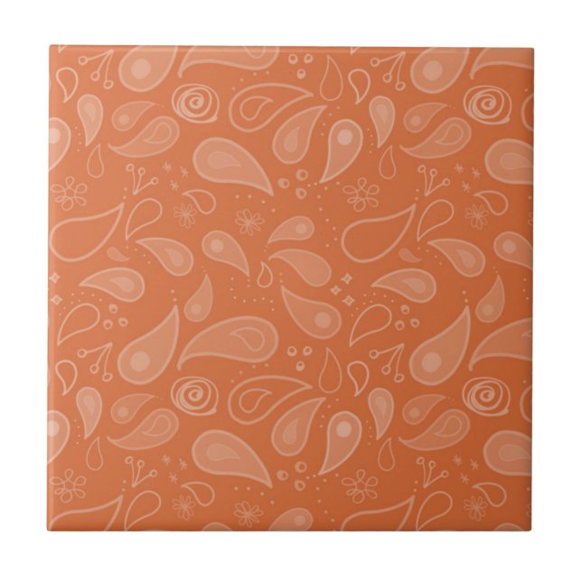 Klassisches verziertes oranges Paisleymuster Fliese (Vorderseite)