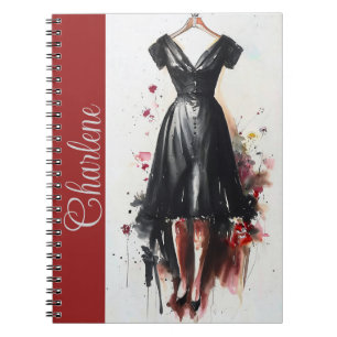 Klassisches viktorianisches Schwarz-Weiß-Kleid im Notizblock