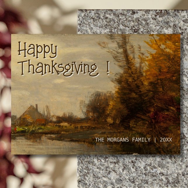 Klassisches Vintag Happy Thanksgiving Herbst Hütte Karte (Von Creator hochgeladen)