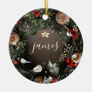 Klassisches Vintag   Name   Jahr   Weihnachtskranz Keramik Ornament