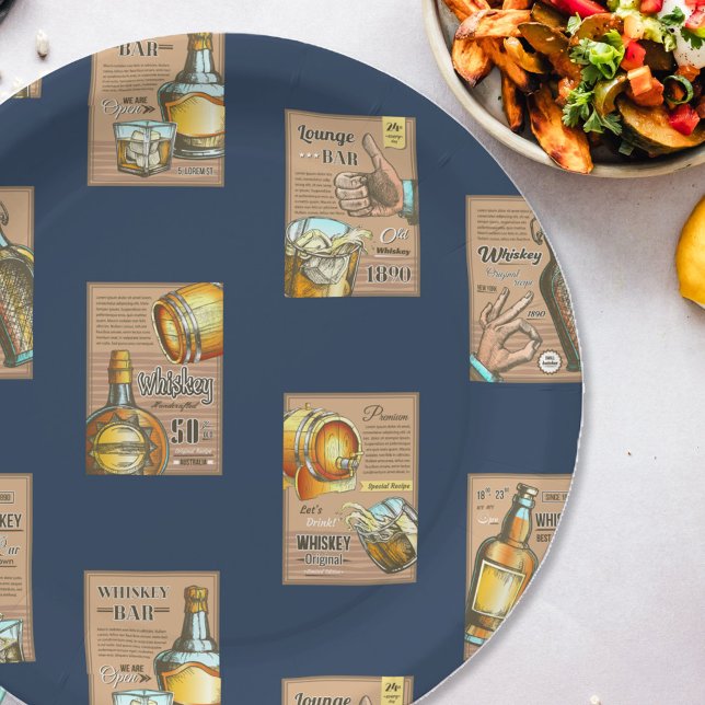 Klassisches Vintag Whiskey Bar Poster Muster Pappteller (Von Creator hochgeladen)