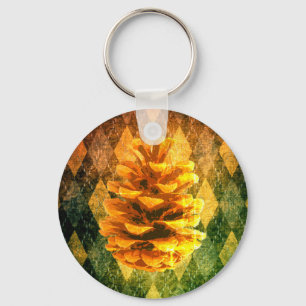 Klassisches vintage-argyle-pinecone-rustikales Her Schlüsselanhänger