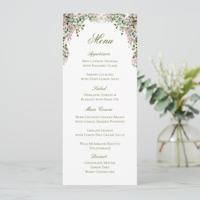 Klassisches Vintage-Blumen-Hochzeitsmenü Save The Date (Stehend Vorderseite)