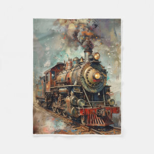 Klassisches Vintage-Dampflokomotiv-Wiederholungsmu Fleecedecke
