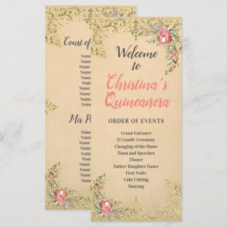 Klassisches Vintage-Gold-Blumen-Quinceañera-Progra