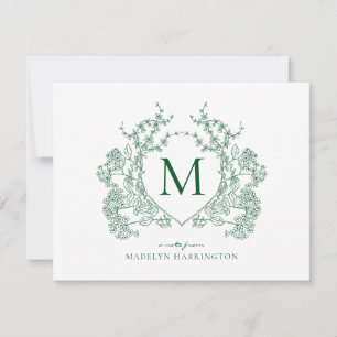 Klassisches Vintage grünes florales Wappen Monogra Mitteilungskarte