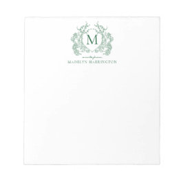 Klassisches Vintage grünes florales Wappen Monogra Notizblock
