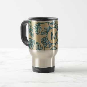 Klassisches Vintage-Hopfenblätter-Muster-Monogramm Reisebecher