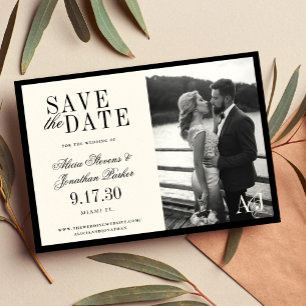 Klassisches vintage schwarzes Elfenbein-Foto-Hochz Save The Date
