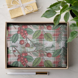 Klassisches Vintage-Weihnachtskariert- und Stechpa Seidenpapier