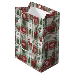 Klassisches Vintage-Weihnachtskaromuster & Stechpa Mittlere Geschenktüte