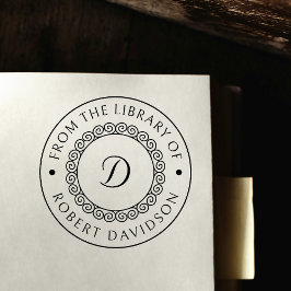 Klassisches Vintages erstes Round Library-Buchzeic Gummistempel