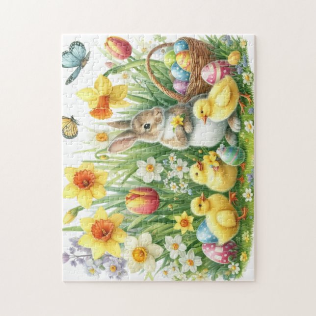 Klassisches/Vintages Federhasen/Huhn Puzzle (Vertikal)