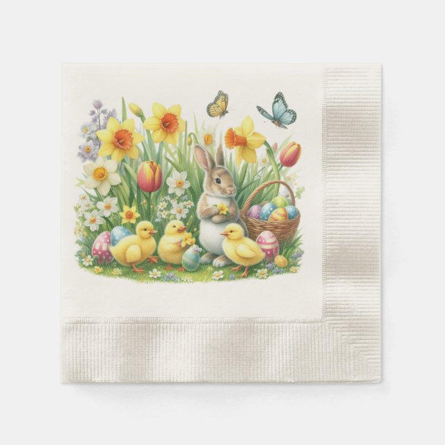 Klassisches/Vintages Federhasen/Huhn Serviette (Vorderseite)