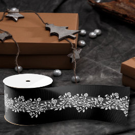 Klassisches Vintages Floral Elegant Schwarz-weiß G Ripsband