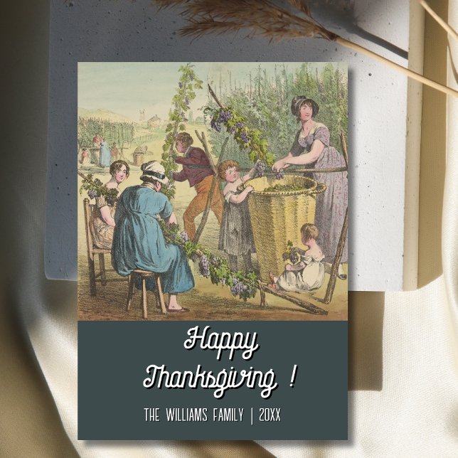 Klassisches Vintages Glück Erntedankfest Traubener Karte (Von Creator hochgeladen)