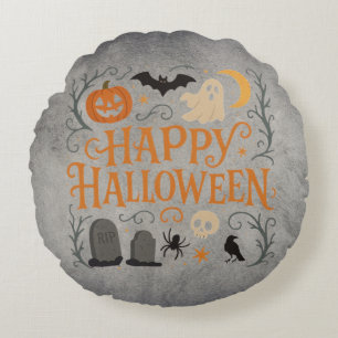 Klassisches, Vintages glückliches Halloween Rundes Kissen