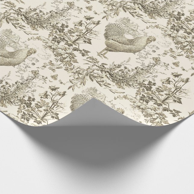 Klassisches Vintages Rooster Beige Blumenschmuck Geschenkpapier (Ecke)