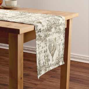 Klassisches Vintages Rooster Beige Blumenschmuck Kurzer Tischläufer