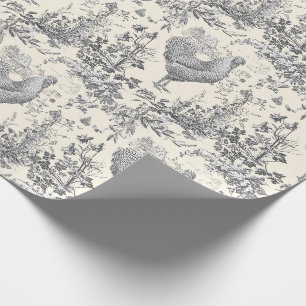 Klassisches Vintages Rooster Gray Floral Toile Geschenkpapier