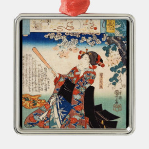 Klassisches Vintages ukiyo-e alter Rolle Geisha Ornament Aus Metall