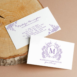 Klassisches violettes florales Wappen-Monogramm Visitenkarte