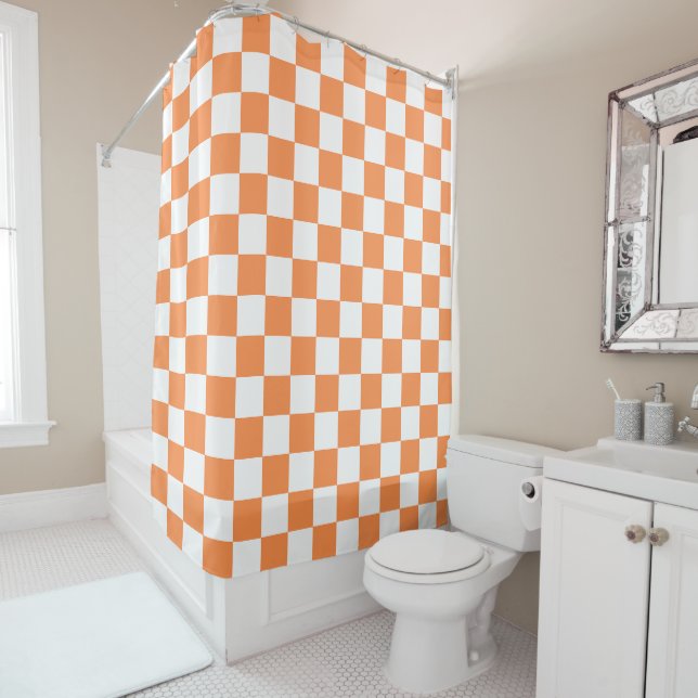 Klassisches visuelles oranges Schachbrettmuster  Duschvorhang (Beispiel)