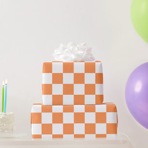 Klassisches visuelles oranges Schachbrettmuster Geschenkpapier