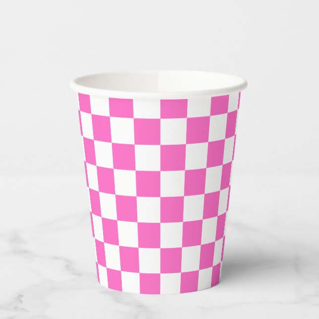 Klassisches visuelles rosa Karomuster  Pappbecher (Links)