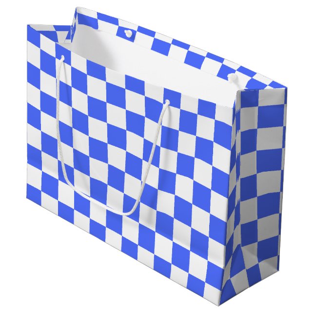 Klassisches visuelles Saphir-Schachbrettmuster  Große Geschenktüte (Vorderseite Schrägansicht)