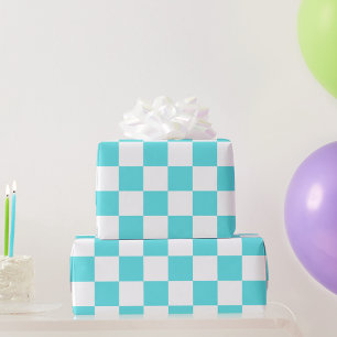 Klassisches visuelles Türkisblau-Karo  Geschenkpapier