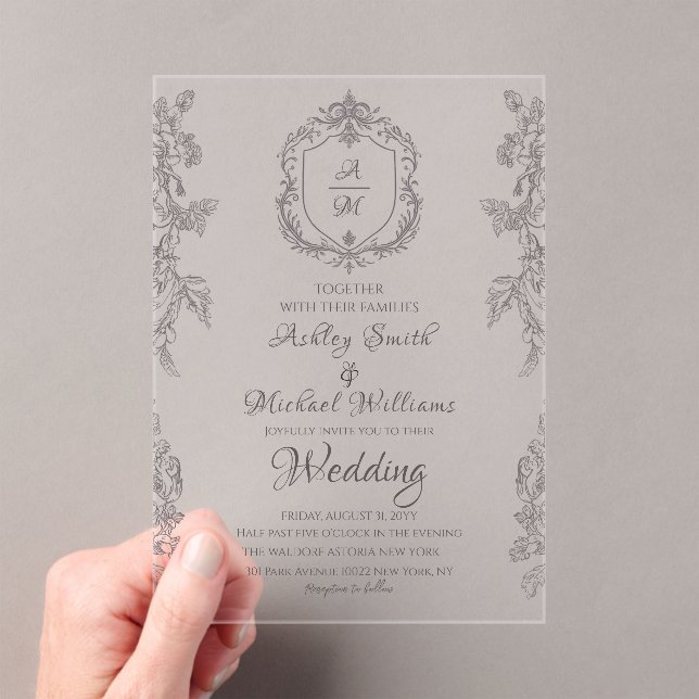 Klassisches Wappen Minimalistisch Einfache Monogra Acryleinladungen (Insitu (Handheld))