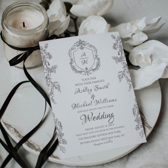 Klassisches Wappen Minimalistisch Einfache Monogra Einladung (Von Creator hochgeladen)