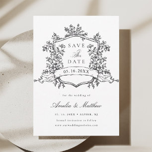 Klassisches Wappen Schwarz & Weiß Hochzeit Save The Date