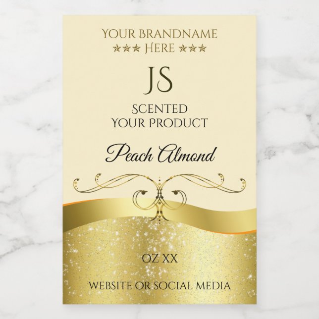 Klassisches Wavy Gold Dekor, helles Peach Monogram Lebensmitteletikett (Einzelnes Label)