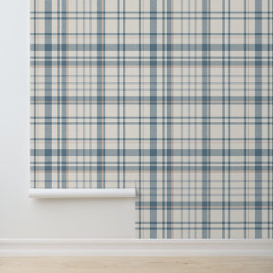 Klassisches weiches Blau und Beige Karo Tapete