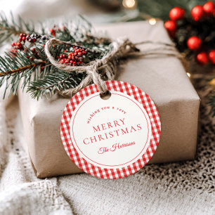 Klassisches Weihnachten Rot Gingham Geschenk Etike Geschenkanhänger