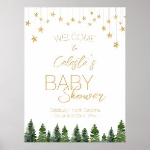 Klassisches Weihnachten Weiß Baby Shower Willkomme Poster