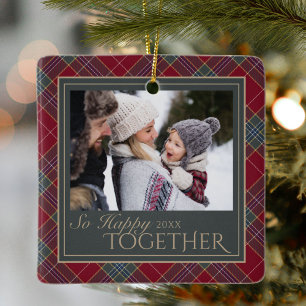 Klassisches Weihnachts-Kariert-Familienfoto Keramikornament