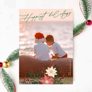 Klassisches Weihnachts-Poinsettia-Festfoto Glückli Feiertagskarte